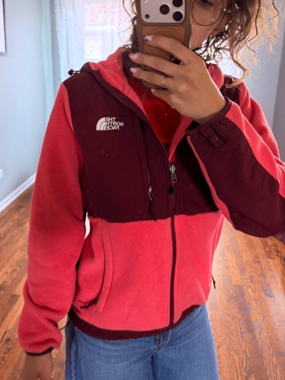 The North Face Denali Colorblock Fleece Jacket in Pink and Burgundy